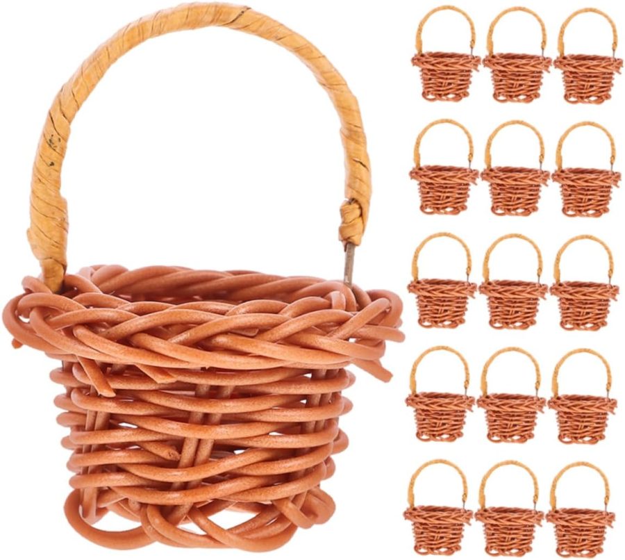 16pcs Mini Woven Baskets Handles Wall-mounted Storage Baskets for Girls for Flowers and Decor