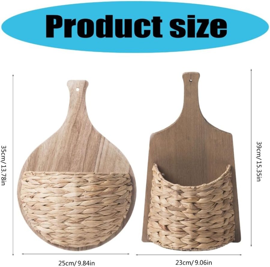 Rattan Woven Wall Hanging Planter Indoor Decorative Flower Basket Wall Mounted Storage Organizer for Elegant Florals (450B) - Image 2