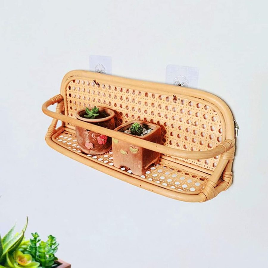 Rattan Wall Mounted Shelf Hanging Rack Hand Crafted Rattan Floating Shelves Hanging Rack Wall Hanging Rack Holder for Bedroom Living Room Bathroom Kitchen Office Decor - Image 2