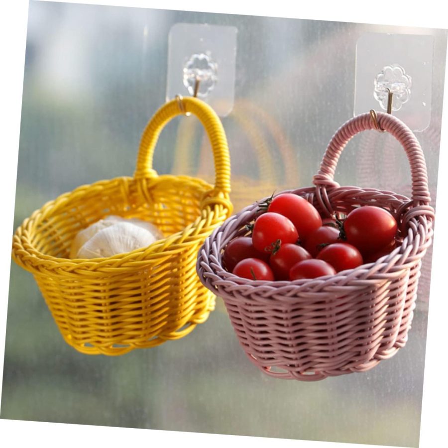 4Pcs Imitation Rattan Wall Mounted Storage Basket for Kitchen Hanging Fruits and Vegetable Organizer Stylish Home Decor - Image 2