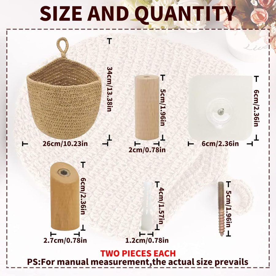 Jute Onion Basket Hanging for Pantry with Wooden hook, Potato Garlic Onion Pantry Storage Baskets, Potato Holder Hanging Wall Vegetable Baskets for Succulent Wall Decor (Large) - Image 2