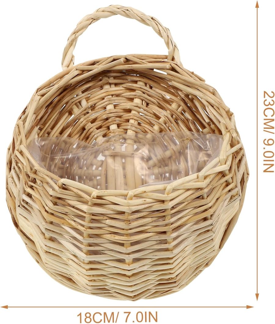 2Pcs Woven Hanging Basket Decorative Wall Hanging Flower Baskets Handwoven Plant Holder with Handle for Home and Garden Plant Display and Storage Stylish Plant Baskets - Image 2