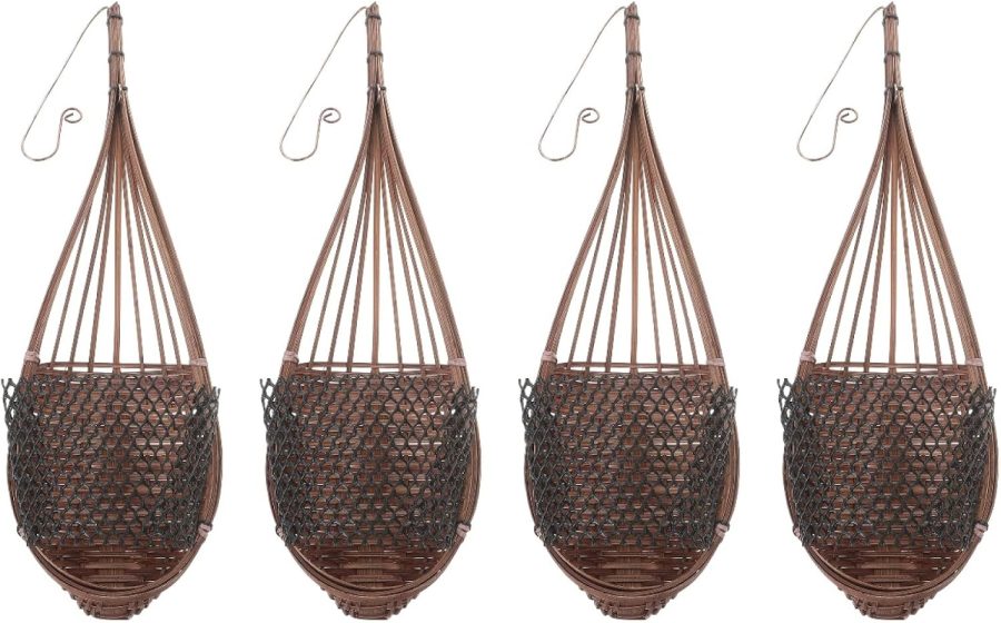 4pcs Hanging Flower Pot Wall Flower Plant Pot Rattan Woven Plant Hanger Weave Orchid Pot Wall Flower Basket Pots for Plants Wall Hanging Basket Bamboo Storage Big Hanging Basket