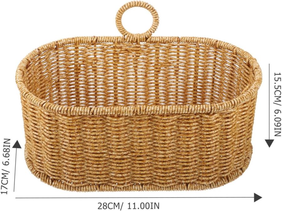 Wall Hanging Basket - Hand-Woven Hanging Storage Basket with Hanging Hole, Wall Storage for Fruit Vegetables Flowers, Ideal for Kitchen, Bathroom, Bedroom, 11.00X6.68X6.09in - Image 2
