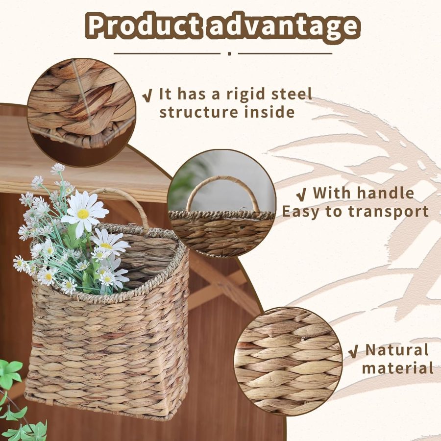 Woven Hanging Basket Water Hyacinth Hanging Wall Basket Wicker Handmade Baskets for Garden Farmhouse Home (Seagrass mouth) - Image 2
