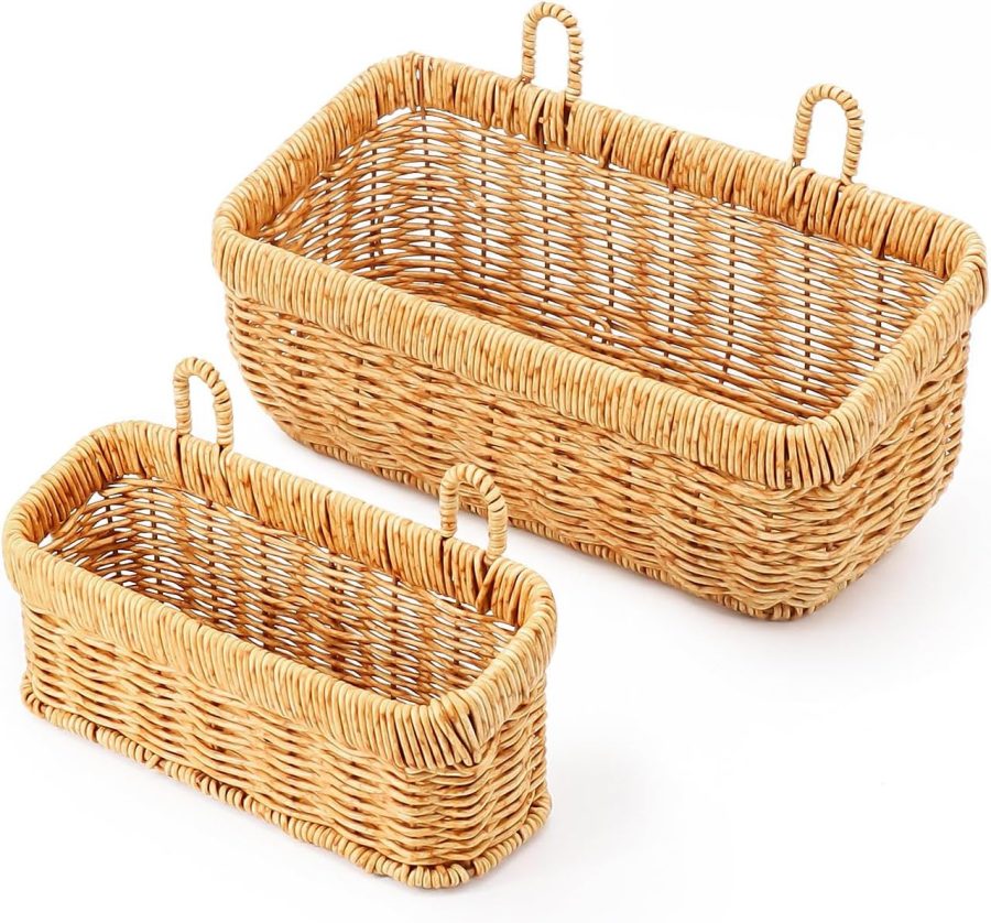 Wall Hanging Basket, Boho Style Hand-Woven Hanging Storage Baskets - Set of 2, Ideal for Boho Room Decor, Kitchen, Garden, and Living Room