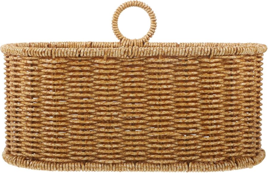 Wall Hanging Basket - Hand-Woven Hanging Storage Basket with Hanging Hole, Wall Storage for Fruit Vegetables Flowers, Ideal for Kitchen, Bathroom, Bedroom, 11.00X6.68X6.09in